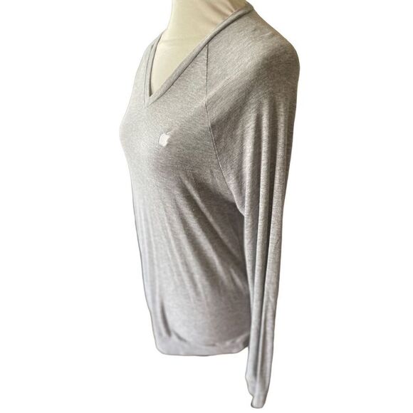 Canvas Gray Long Sleeve Lightweight V-Neck Apple Logo On Chest Sweater Size M - Picture 7 of 8